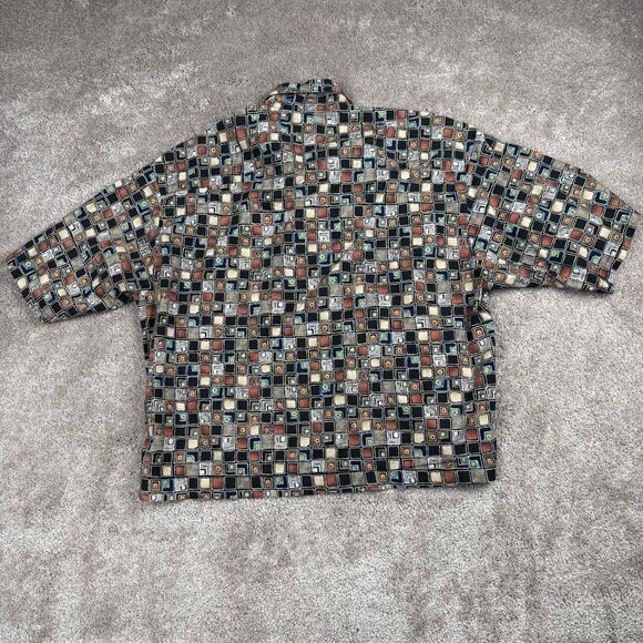 Vtg Geometric Squares Button-Up Cropped Shirt Size M Short Sleeve Retro Artsy - Picture 3 of 4